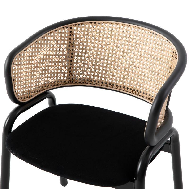 Leisuremod Ervilla Modern Dining Chair with Stainless Steel Legs Velvet Seat and Wicker Back Closeup.