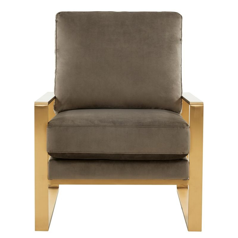 LeisureMod Jefferson Velvet Design Accent Armchair with Gold Brass Finish Frame Front