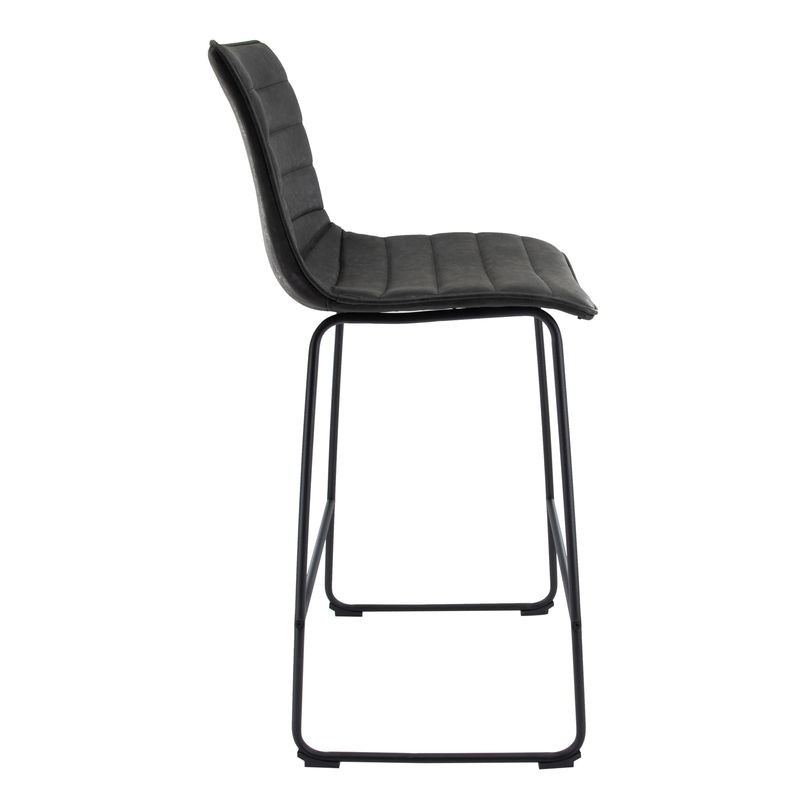 LeisureMod Brooklyn 29.9" Modern Leather Bar Stool with Black Iron Base and Footrest Side View.
