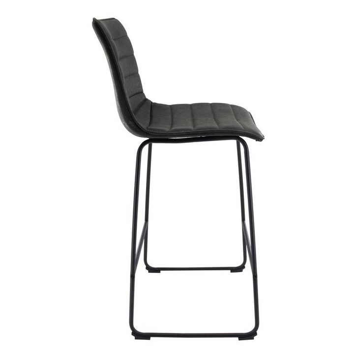 LeisureMod Brooklyn 29.9" Modern Leather Bar Stool with Black Iron Base and Footrest Side View.