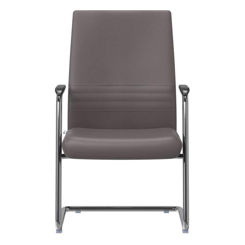 LeisureMod Aleen Series Guest Office Chair in Grey Leather Front View.