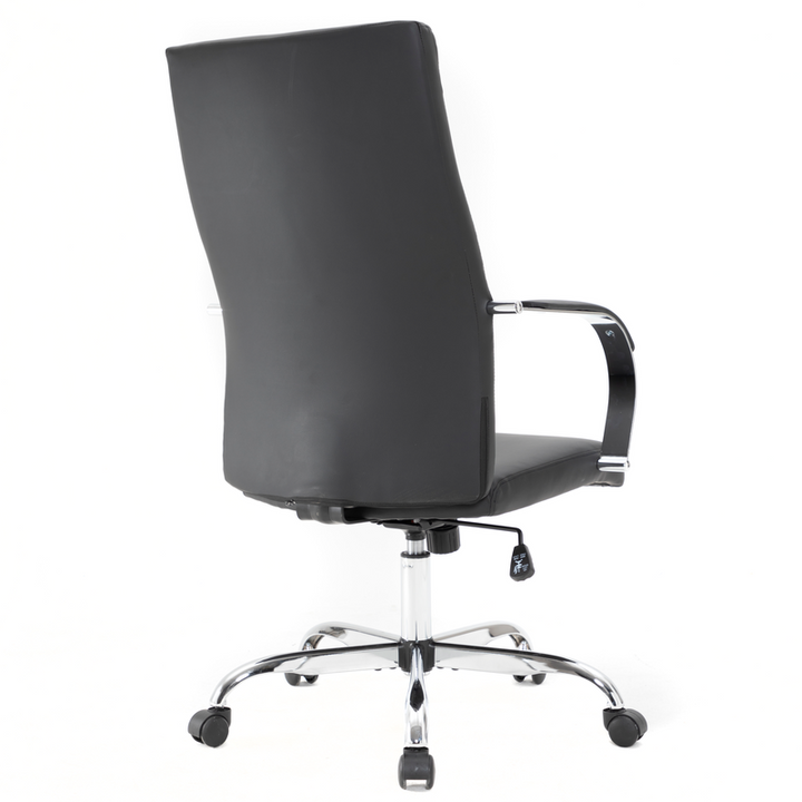 LeisureMod Sonora Modern High-Back Leather Office Chair Black Back View.