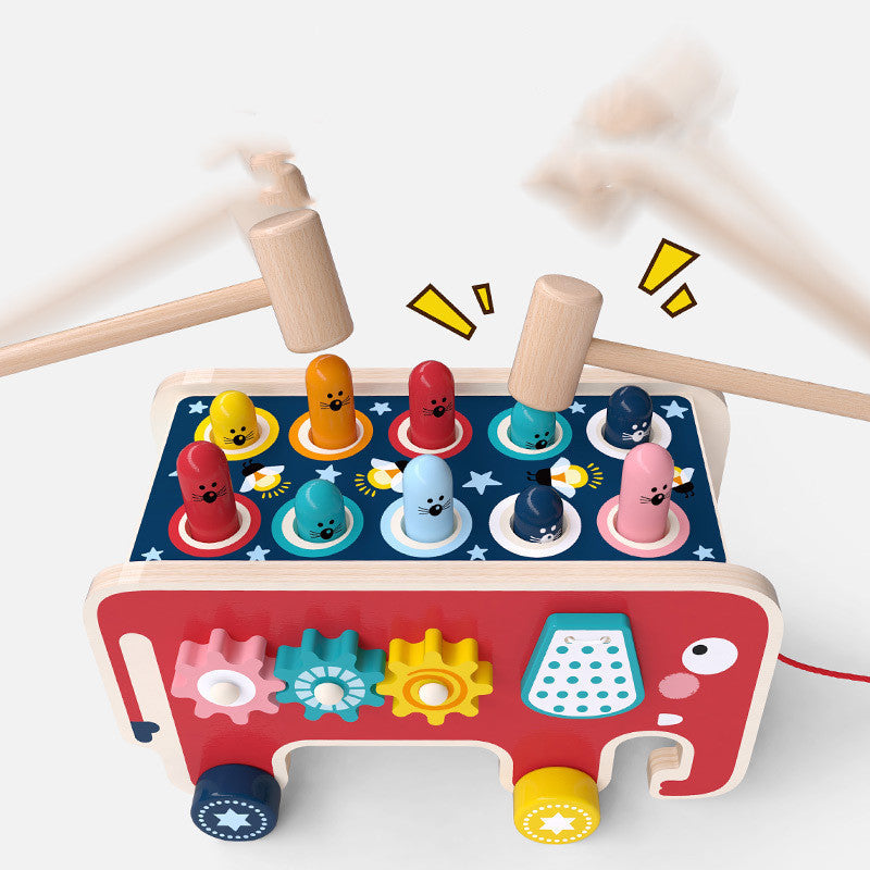 Wooden Pounding Bench Toy – Montessori Animal Bus for Toddlers