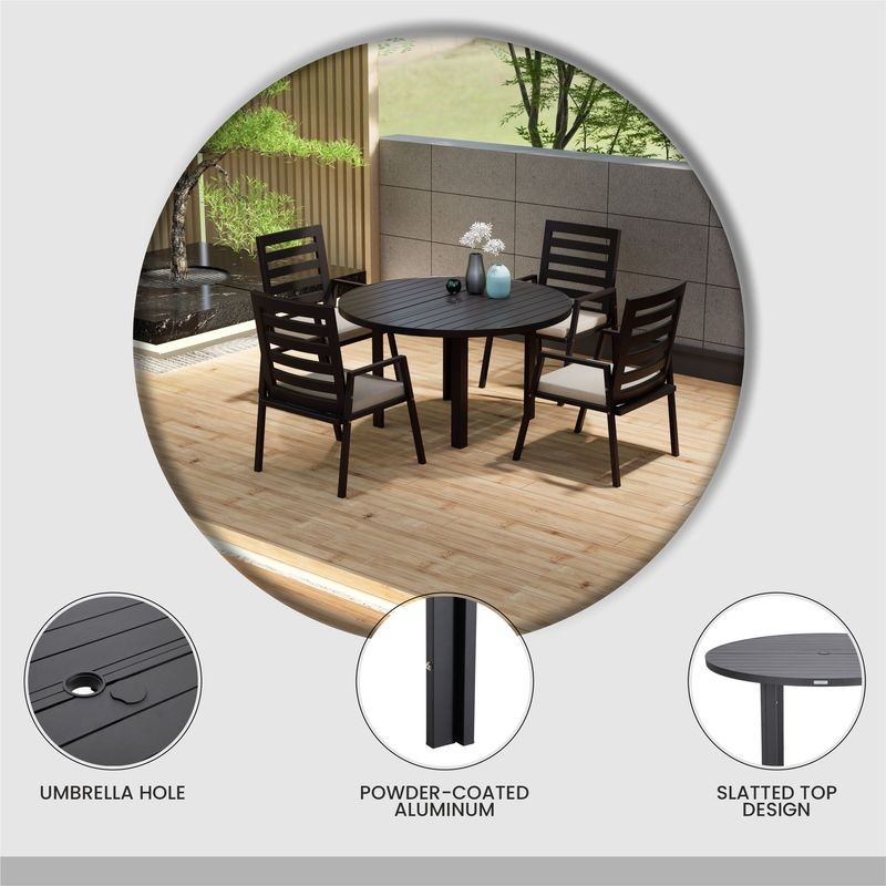 LeisureMod Chelsea 48″ Round Outdoor Aluminum Dining Table for Patio Details.