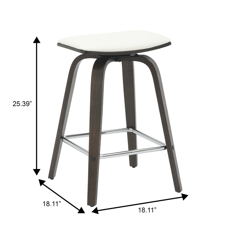LeisureMod Wooden Counter Stool Square Seat Pelya Collection Modern Style Dark Walnut Color in White Dimensions.