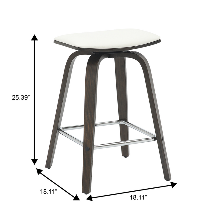 LeisureMod Wooden Counter Stool Square Seat Pelya Collection Modern Style Dark Walnut Color in White Dimensions.