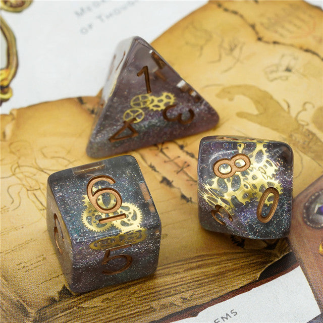 Glitter Mini Gearwheel Dice 7-Dice Dungeons and Dragons RPG