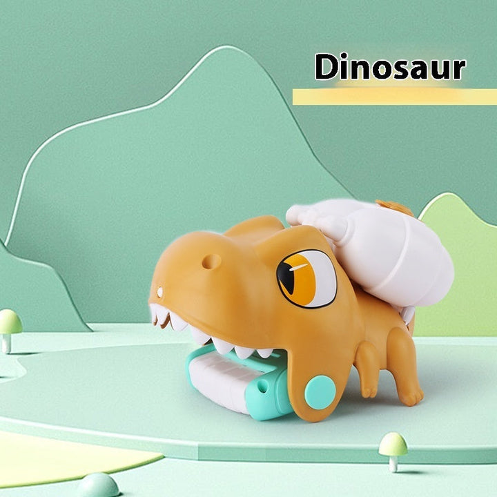 Toy dinosaur with a mountainous background labeled dinosaur.