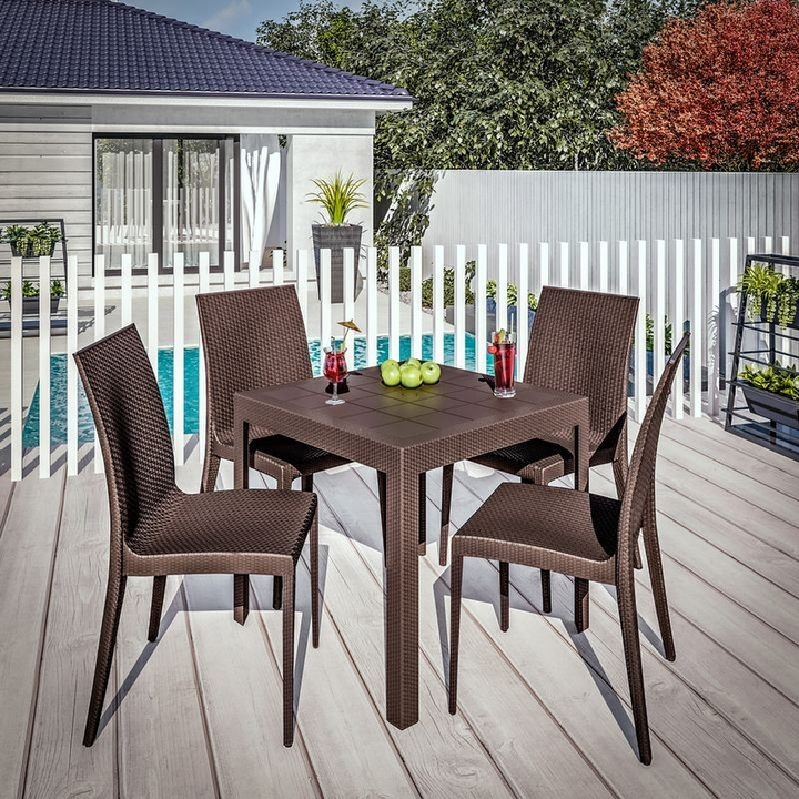 LeisureMod Mace Mid-Century 5-Piece Outdoor Dining Set Brown
