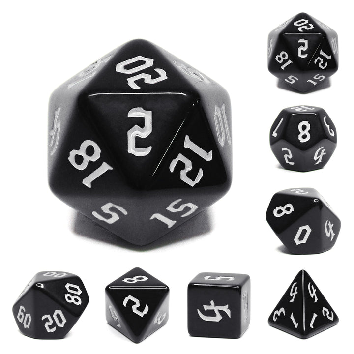 Economy Black Dice (White font) 7-Dice Set RPG DND