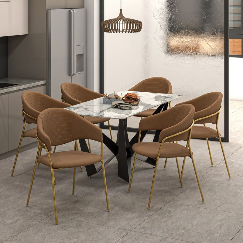 LeisureMod Bella Collection Modern Dining Chair in Brown at Table.