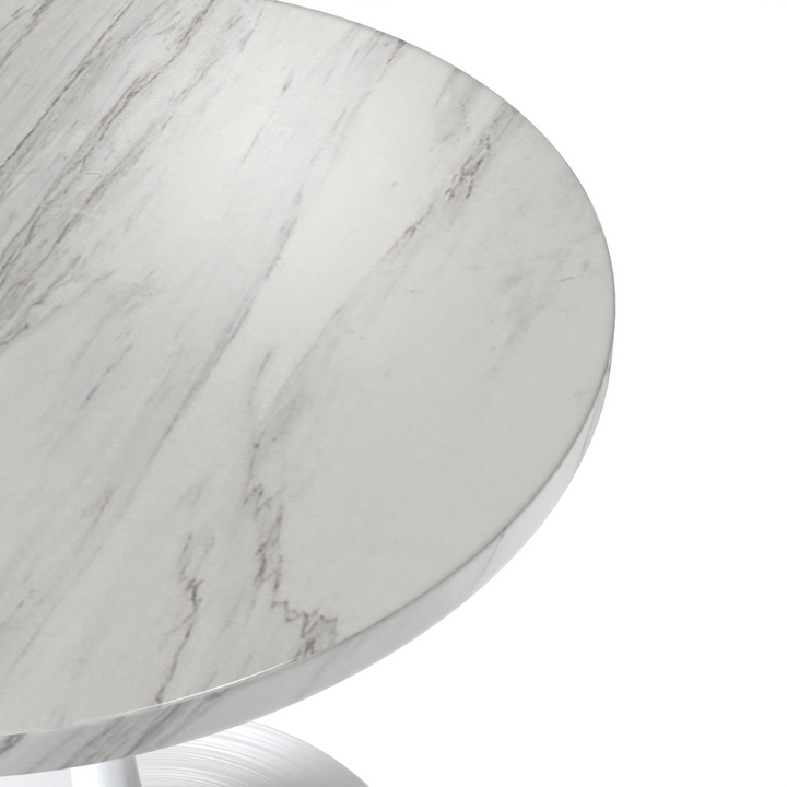 LeisureMod Verve Collection 27 Round Dining Table, White Base with Sintered Stone White Top View.