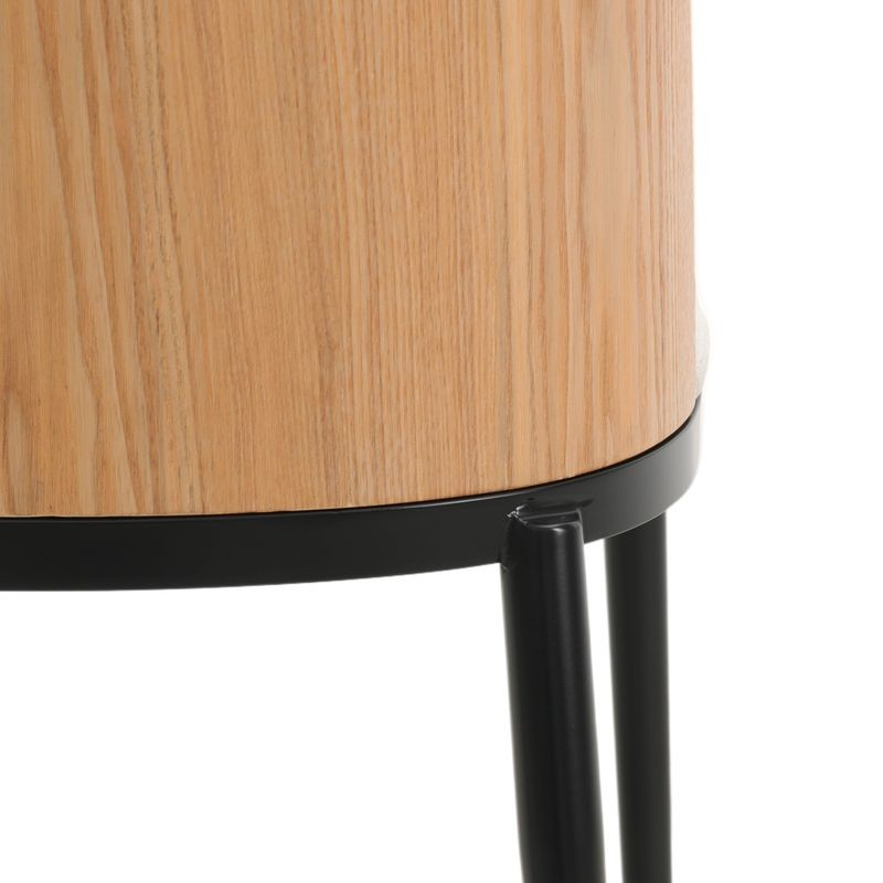 LeisureMod Tule Mid-Century Modern Dining Side Chair with Velvet Seat and Powder-Coated Steel Frame Natural Wood/Beige Closeup.