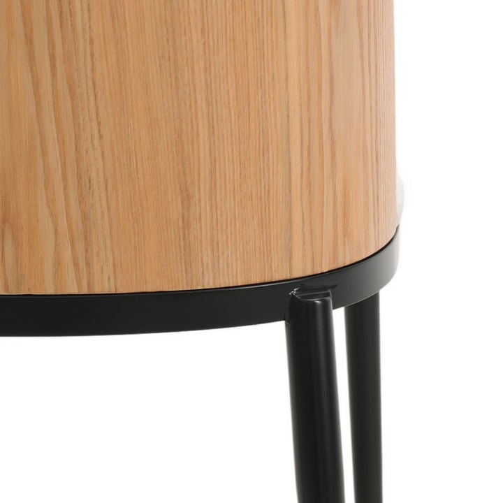 LeisureMod Tule Mid-Century Modern Dining Side Chair with Velvet Seat and Powder-Coated Steel Frame Natural Wood/Beige Closeup.