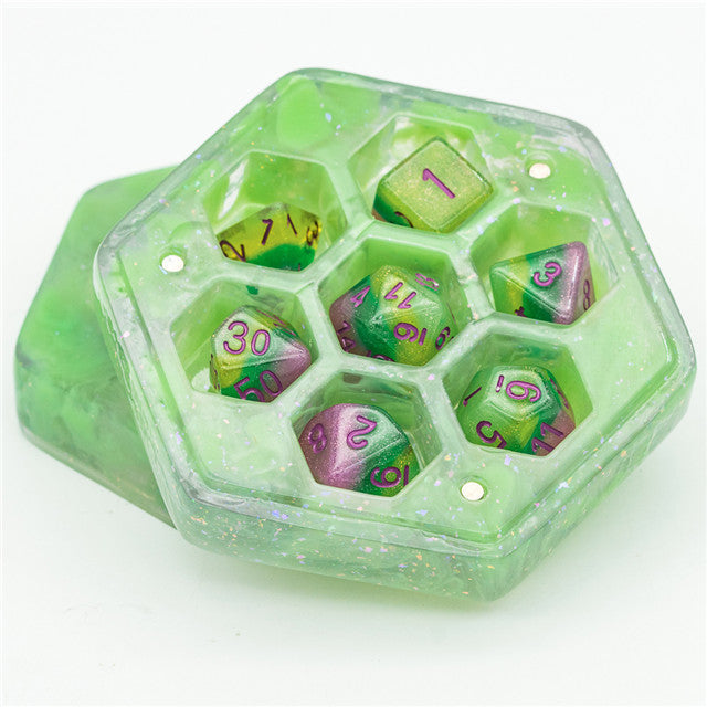 Resin Hexagon Box for Dnd Dice Case (Glitter Green）