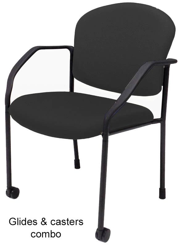 Black Fabric Guest Chair with Casters and Glides Left Angle View