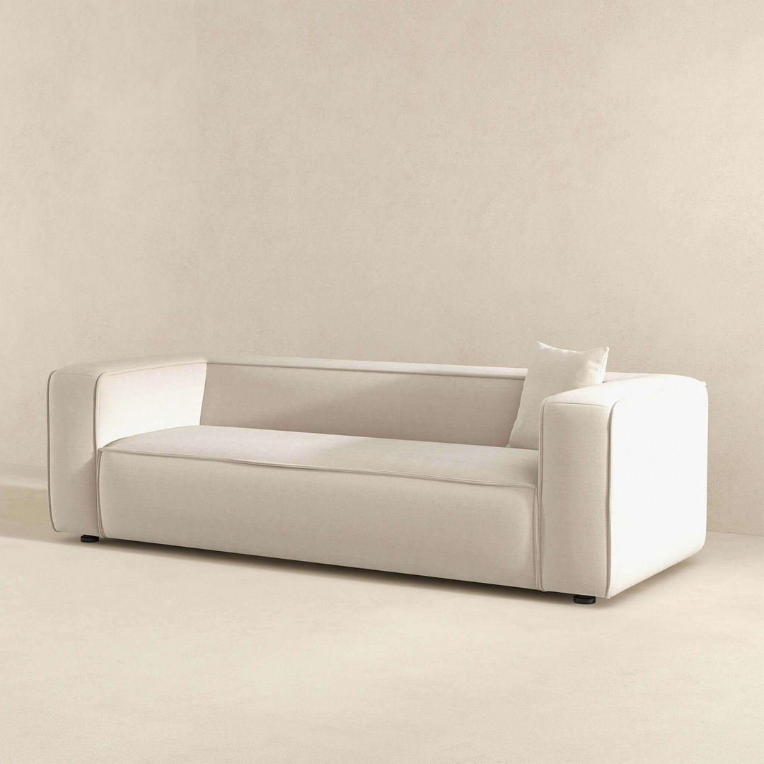 Marshall Modern Cream Boucle Sofa Angled.