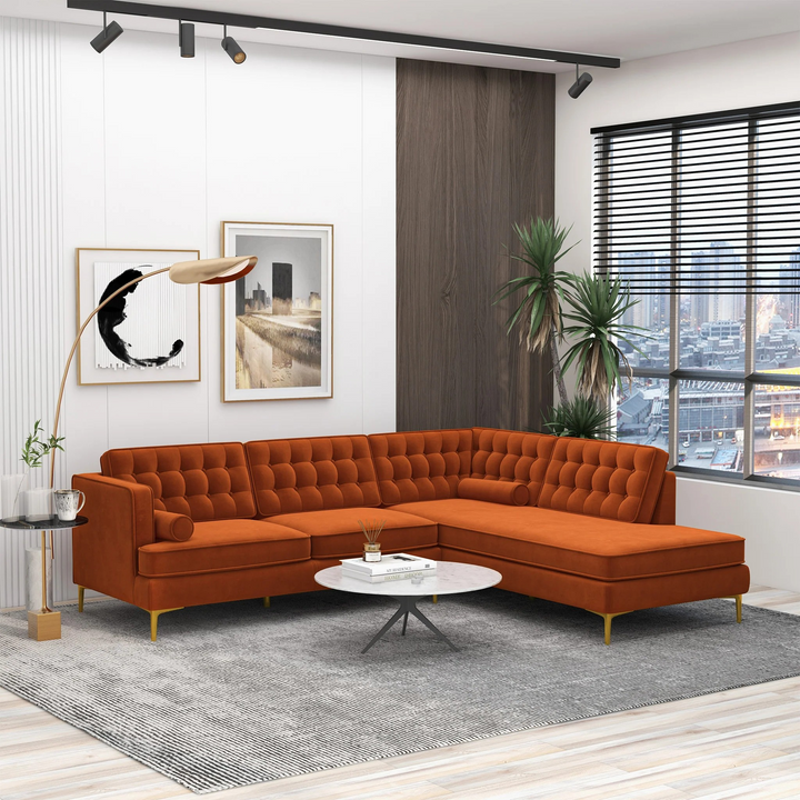 Brooke Burnt Orange Sectional Sofa Right Facing