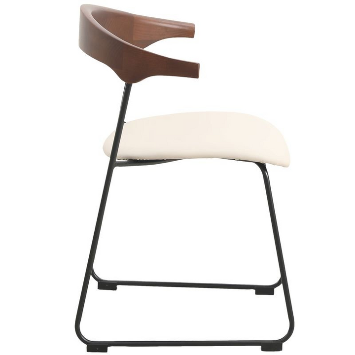 LeisureMod Lyra Collection Modern Chair in Walnut Color Back and Taupe Seat Side View.