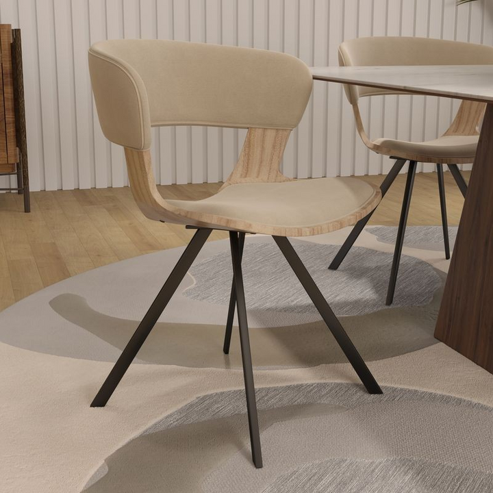 LeisureMod Wooden Dining Chair Modern style Nymia Collection Washed Walnut in Taupe with Background.