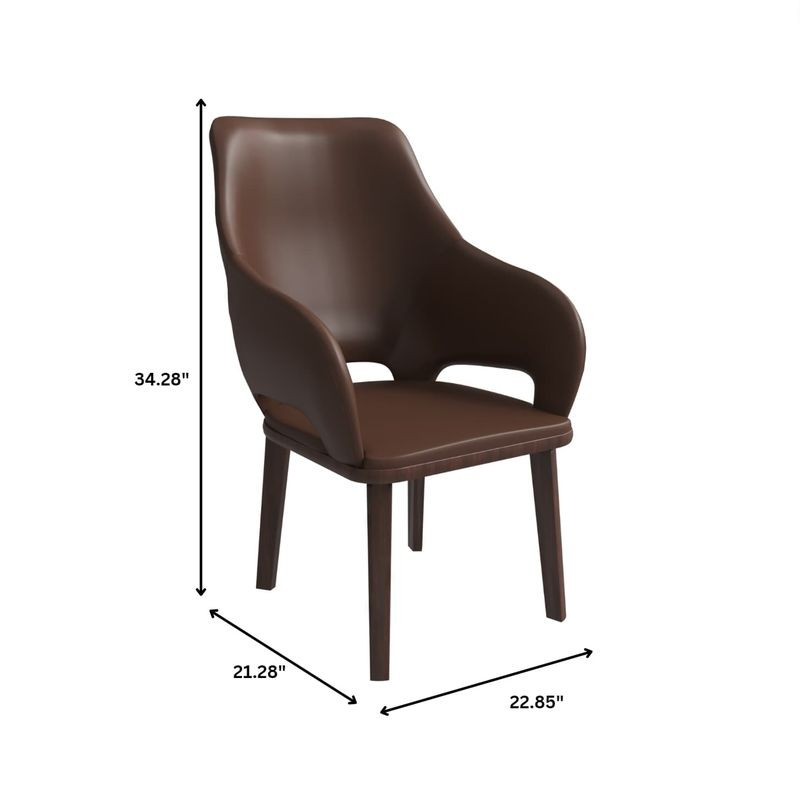 Brown chair with dimensions marked on a white background.