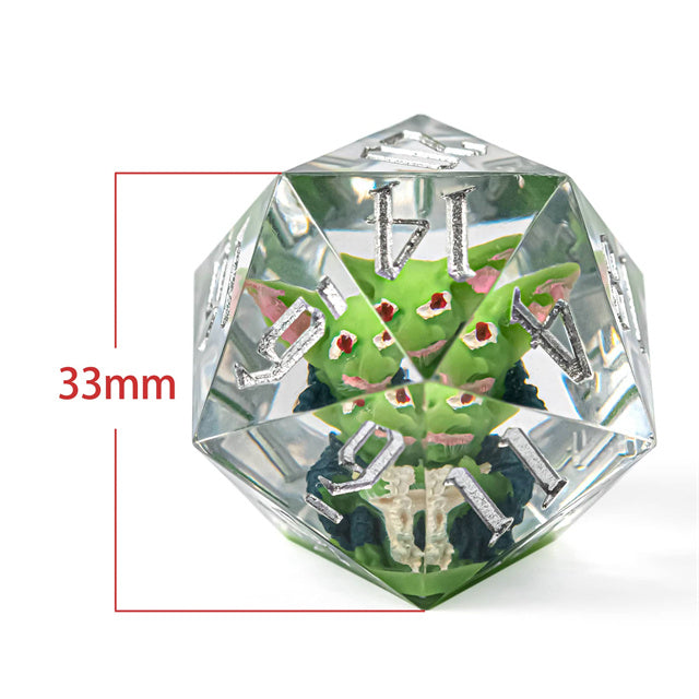 Green Goblin Sharp Resin d20 Dice 33mm DND Goblin Click Clack