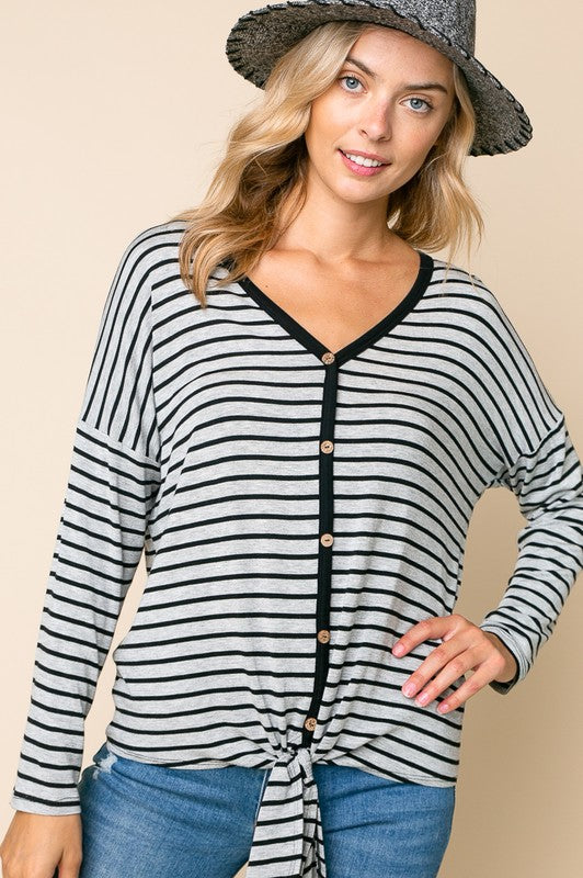 Stripe Button Down Tie Bottom Top