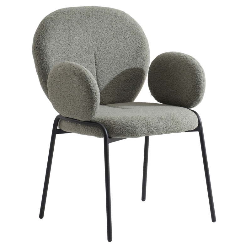 Leisuremod Celestial Series Boucle Dining Armchair with Black Frame and Green Fabric