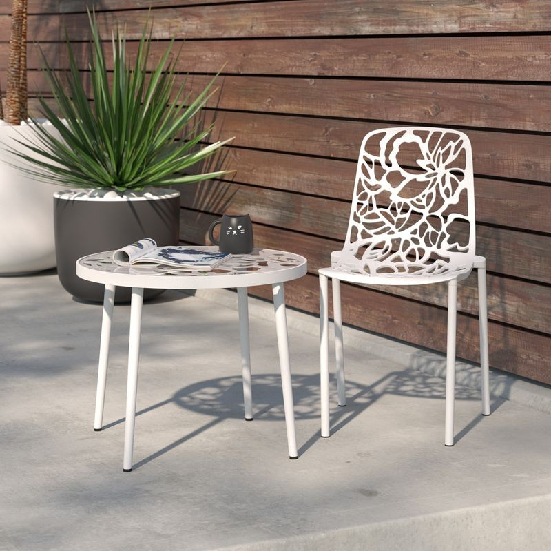 LeisureMod Modern Devon Aluminum Chair White at Table