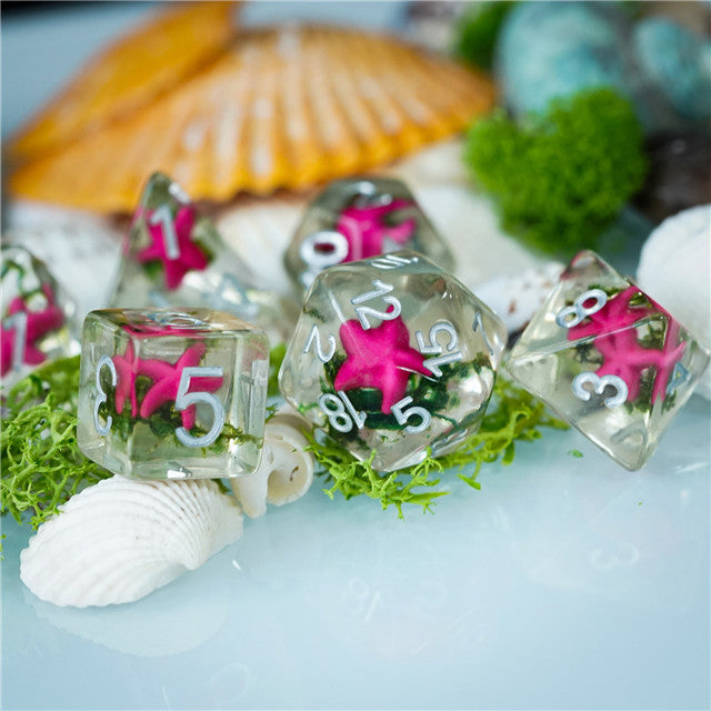 Pink Starfish Dice 7-Dice Set Resin Dungeons and Dragons Dice