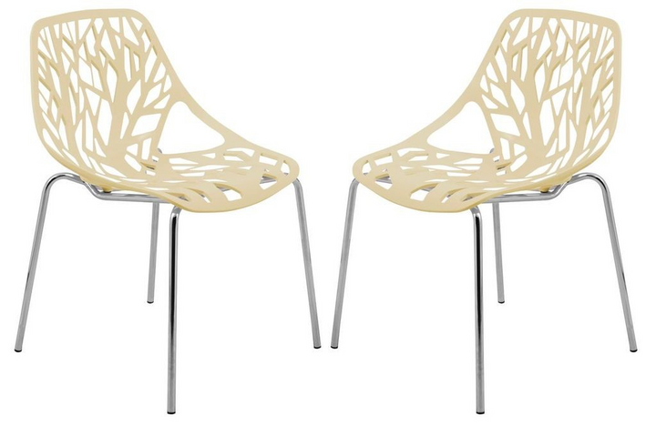 LeisureMod Modern Asbury Dining Chair w/ Chromed Legs, Set of 2 Cream