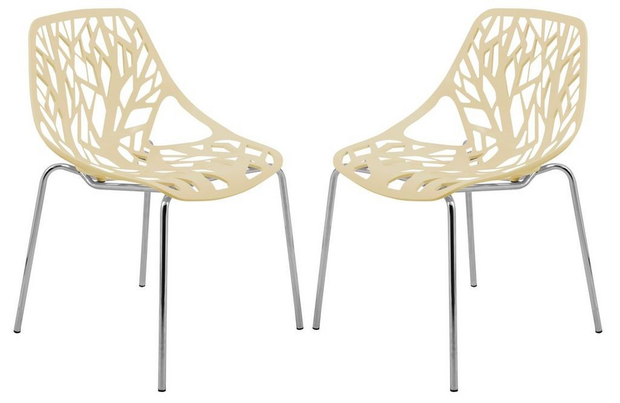 LeisureMod Modern Asbury Dining Chair w/ Chromed Legs, Set of 2 Cream