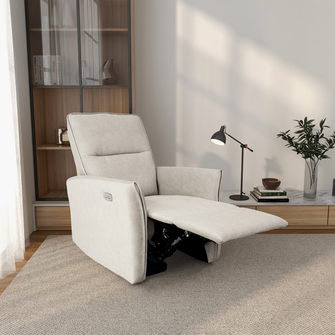 Asheville Cream Suede Recliner Chair Photo.
