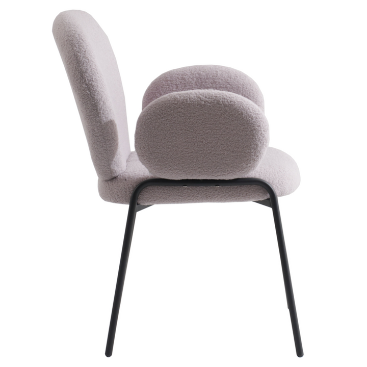 Leisuremod Celestial Series Boucle Dining Armchair with Black Frame and Grey Fabric Side View.