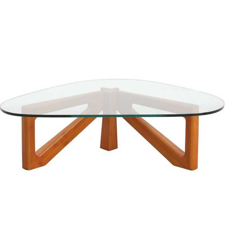 LeisureMod Imperial Triangle Coffee Table Light Walnut