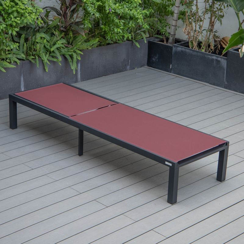 LeisureMod Marlin Patio Chaise Lounge Chair with Black Aluminum Frame Burgundy Flat.