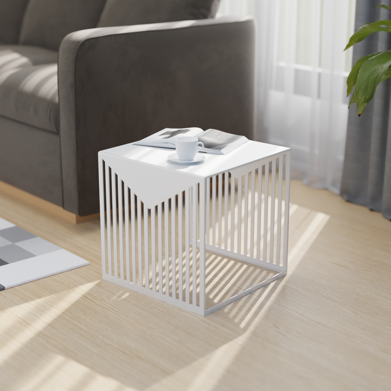 LeisureMod Cisco Modern Square Steel Side Table with Powder Coated Finish White