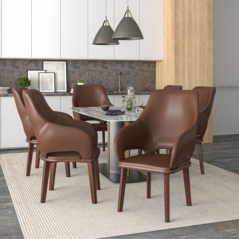 LeisureMod Vivara Collection Modern Dining Chair in Dark Brown at Table.