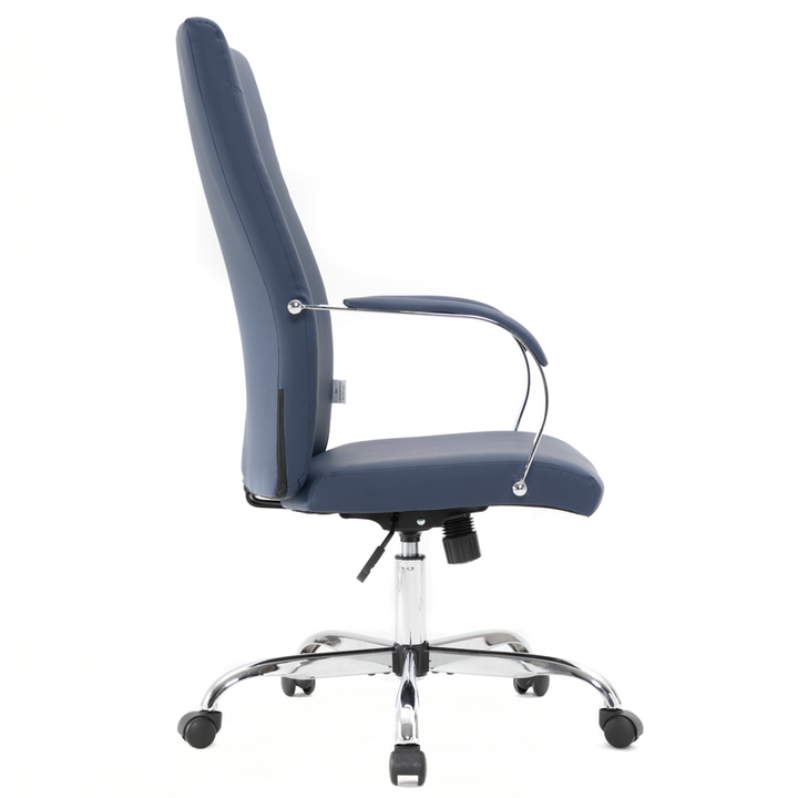 LeisureMod Sonora Modern High-Back Leather Office Chair Navy Blue Side View.