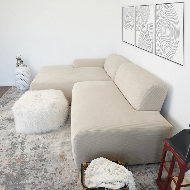 Mar Sectional Cream Corduroy Sofa (Left Facing) Image.