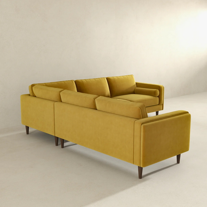 Amber Yellow Velvet Corner Sectional Sofa Back.