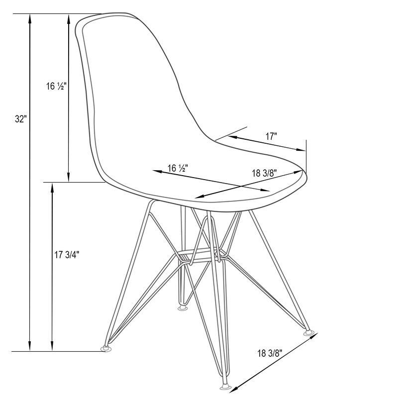 LeisureMod Cresco Molded Eiffel Side Chair with Gold Base Dimensions.
