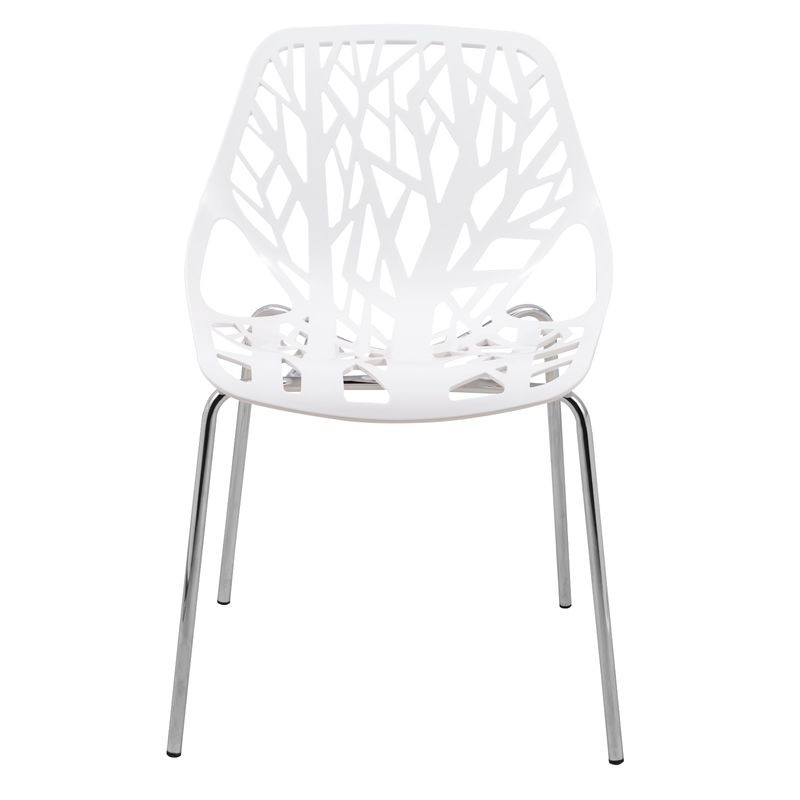 LeisureMod Modern Asbury Dining Chair w/ Chromed Legs White Front View.