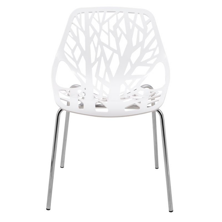 LeisureMod Modern Asbury Dining Chair w/ Chromed Legs White Front View.
