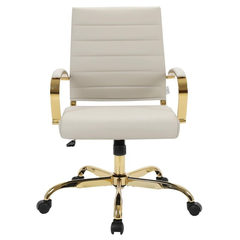 LeisureMod Benmar Home Leather Office Chair with Gold Frame Tan Front View.