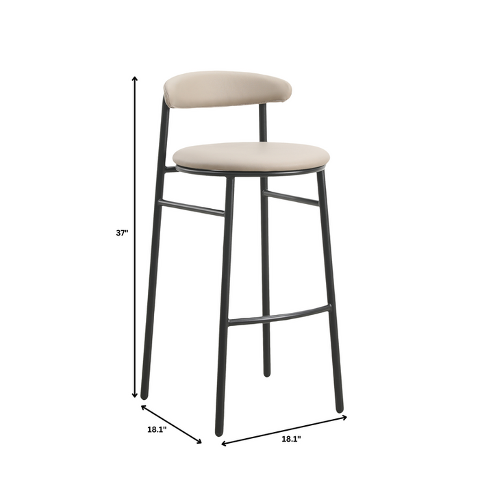 LeisureMod Lume Collection Modern Bar Stool in Dark Taupe Dimensions.