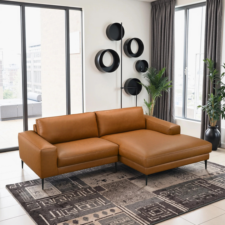 Easley Mid Century Modern Vegan Leather Wide-Arm Sofa Top View.