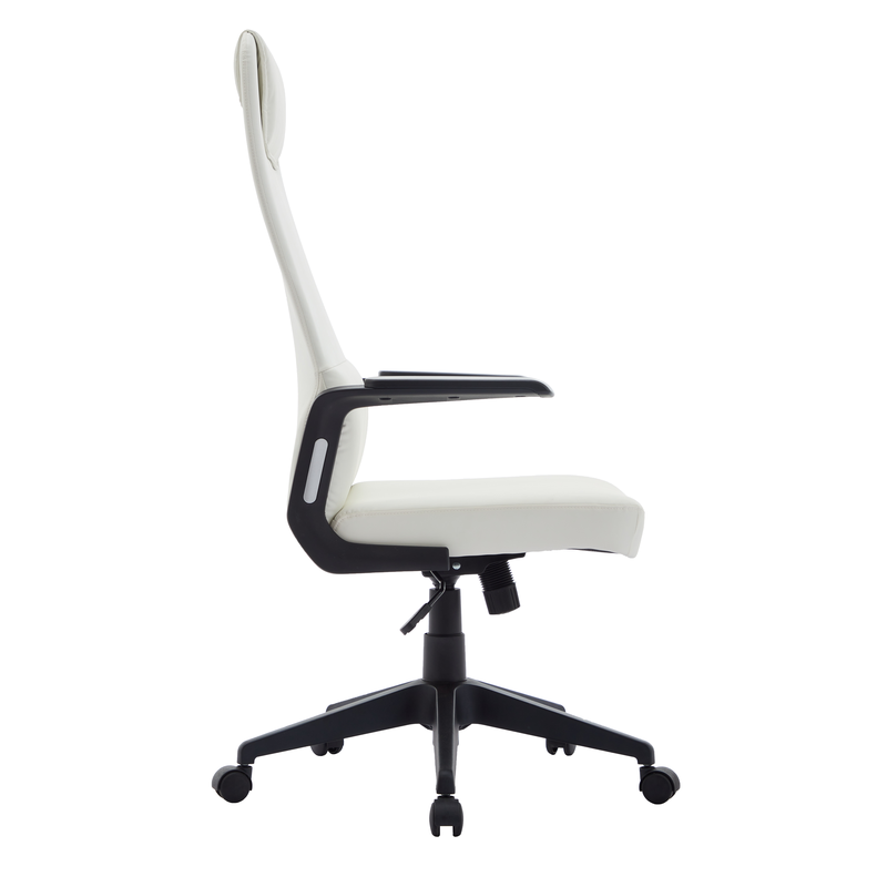 LeisureMod Nexa Collection Modern Office Chair in White Side View.