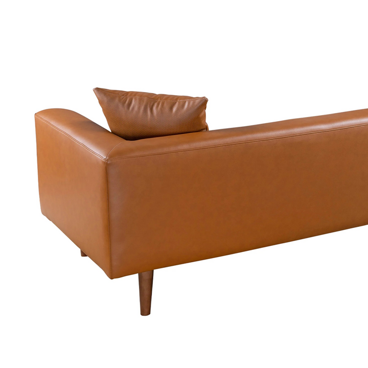 Elwood Cognac Vegan Leather Sofa Back.