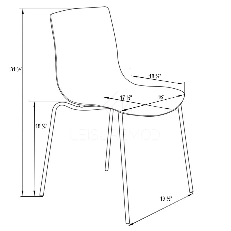 Technical drawing of a chair with dimensions labeled.
